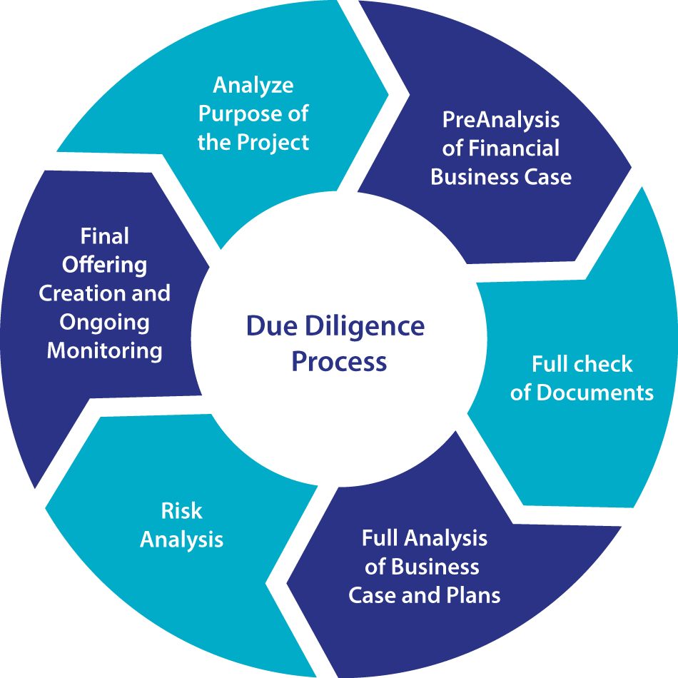 A circular chart showing the steps of the Due Diligence Process.